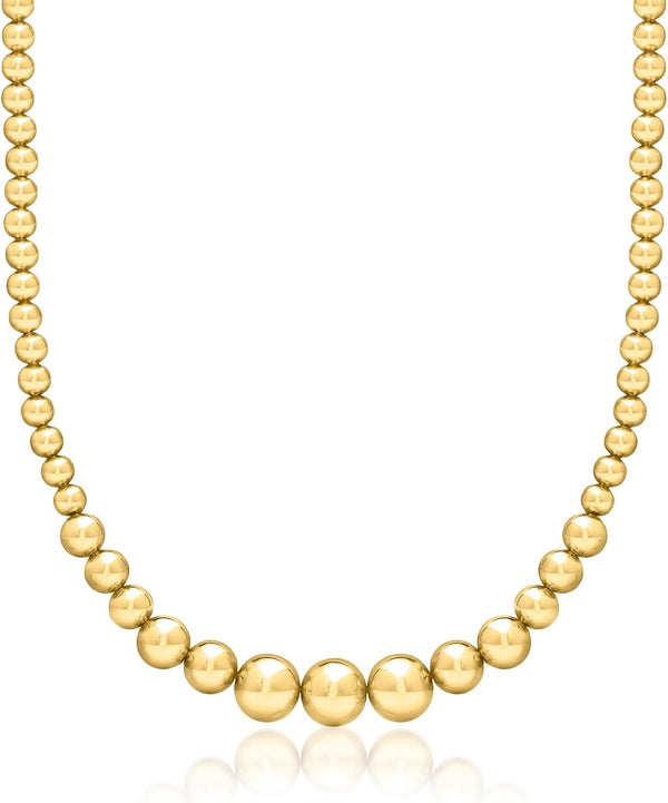 6-12Mm 14Kt Yellow Gold-Plated Graduated Bead Necklace. 18 Inches