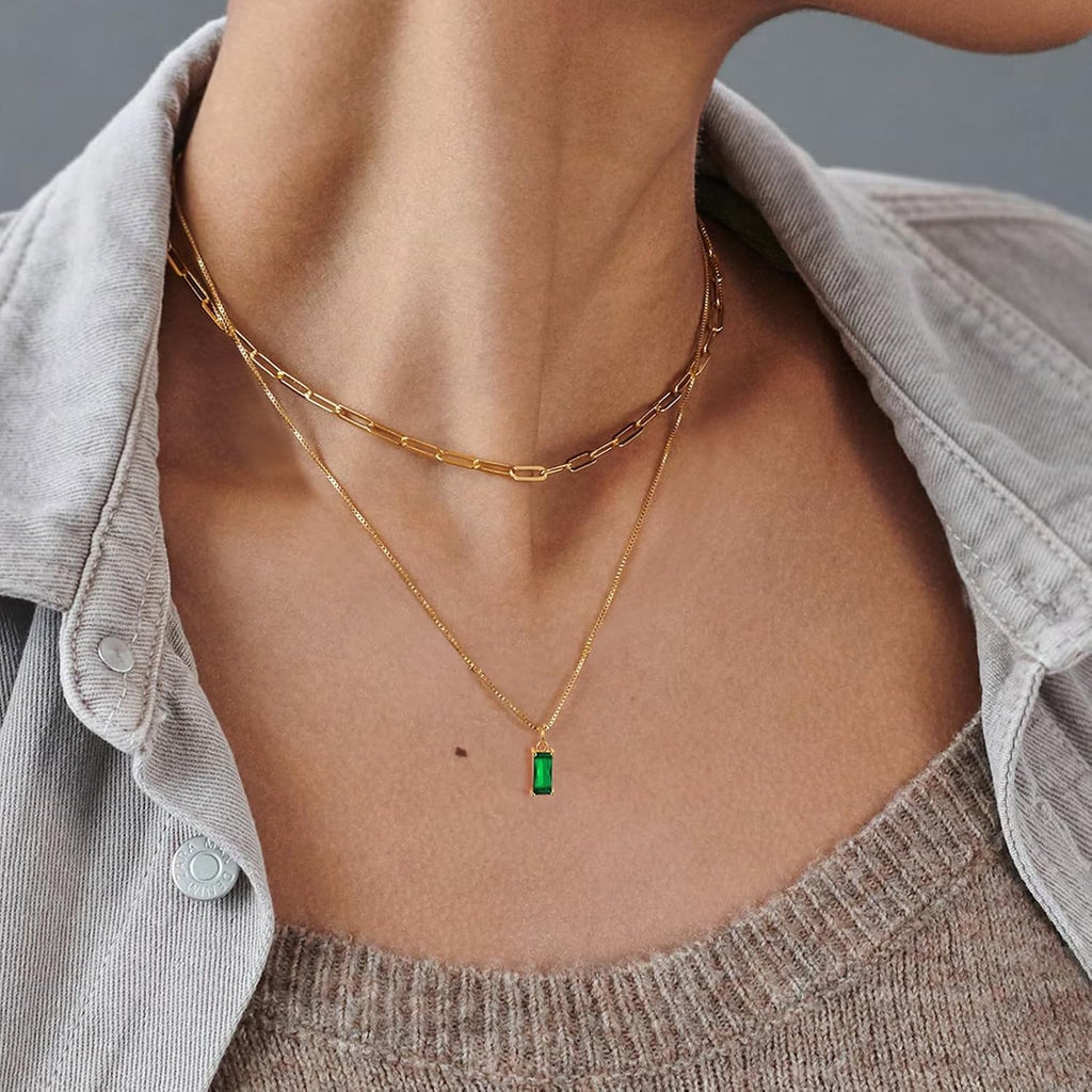 2 PCS 14K Gold Pendant Necklaces for Women, Birthstone