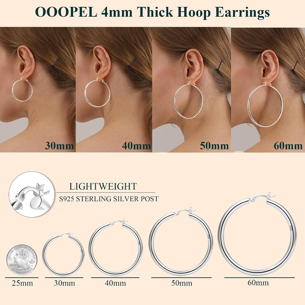 4Mm Thick Gold Chunky Earrings Steling Silver Post Hoops Earrings for Women Hollow Tube Hoops Earrings Thick Gold Hoop Earrings Hypoallergenic Lightweight Gold Hoop Large Earrings 20/30/40/50/60MM