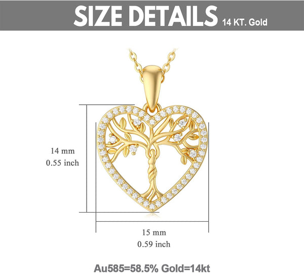 14K Gold Mother and Daughter/Son Necklaces Tree of Life Family Tree Pendant Necklaces 16''-18''