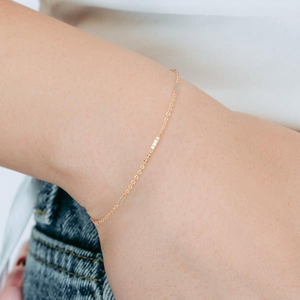 14K Gold Bracelets for Women Small Square Pillar Mens Chain Bracelet