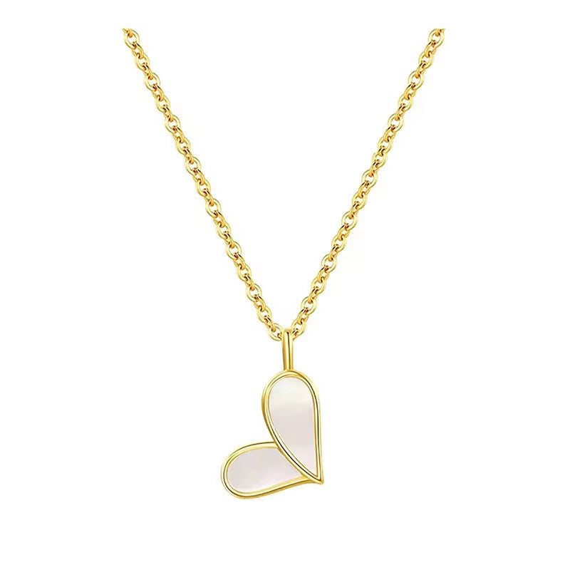 Fashion Jewelry 925 Sterling Silver Heart White Shell Pendant Necklaces 18K Gold Plated Clavicle Chain Necklaces for Women