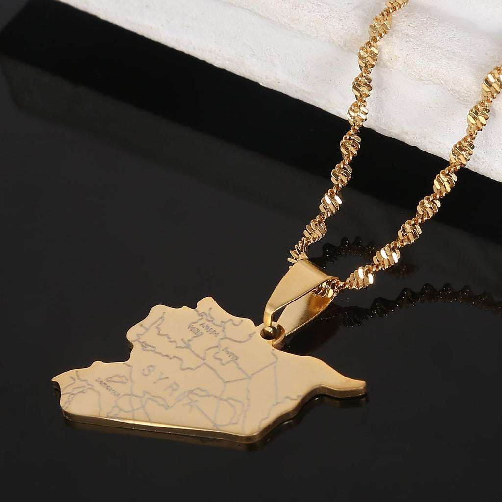 Stainless Steel Syria Map Flag Pendant Necklaces Syrians Jewelry