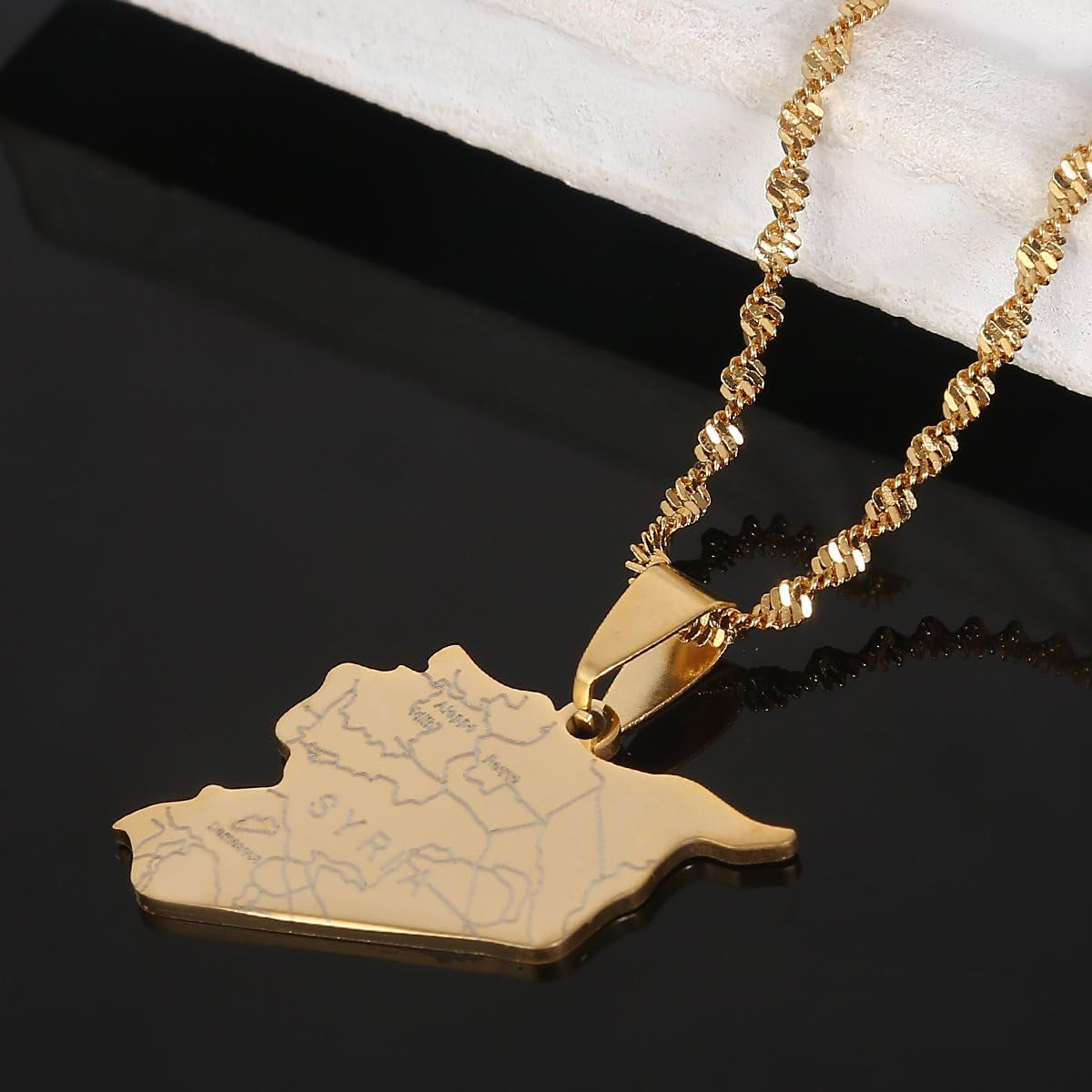 Stainless Steel Syria Map Flag Pendant Necklaces Syrians Jewelry