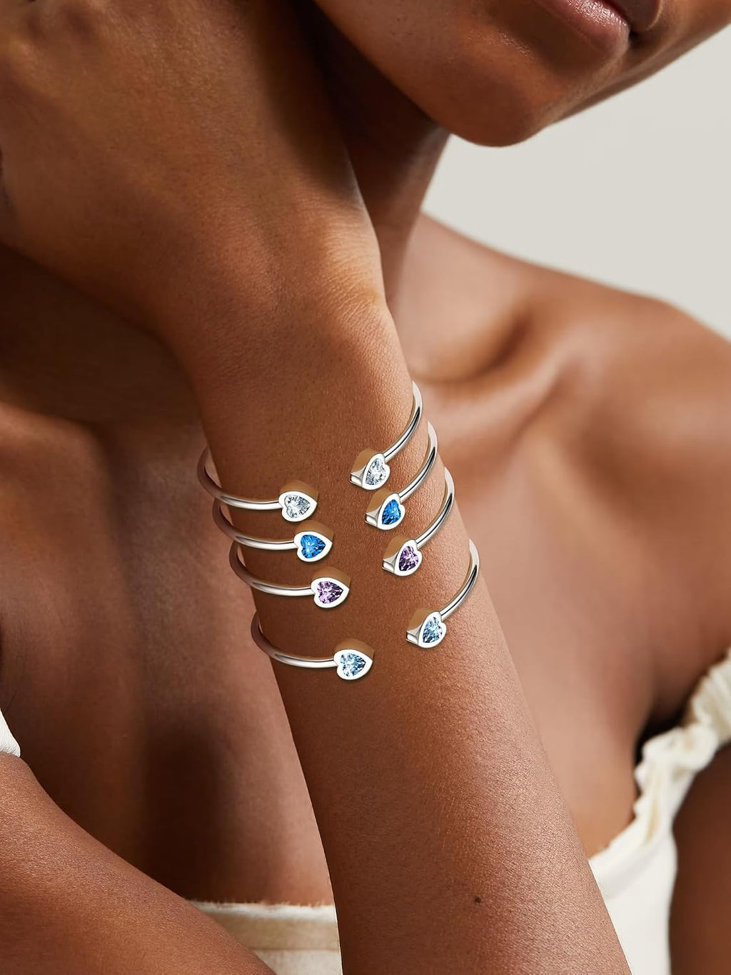 Stainless Steel Birthstone Bracelets for Women Cuff Bracelets