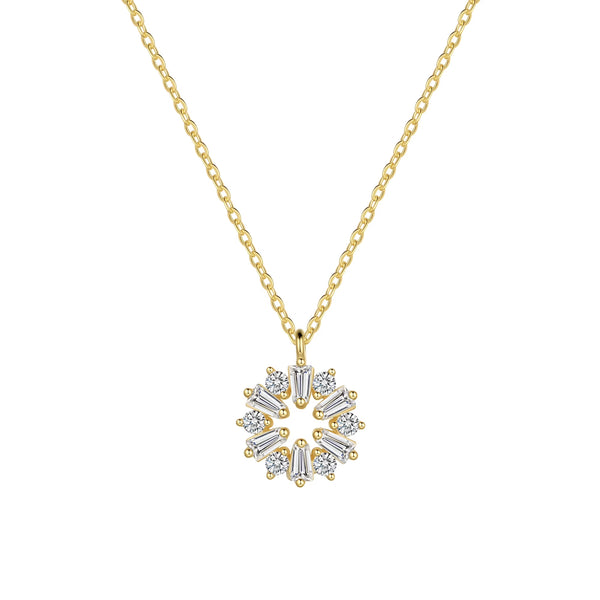 Gold Cute Necklace,Sterling Silver Dainty round CZ Pendant Necklaces for Women