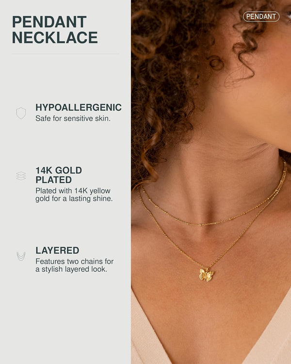 14K Gold Plated Layering Necklaces for Women, Cute Motif Pendants