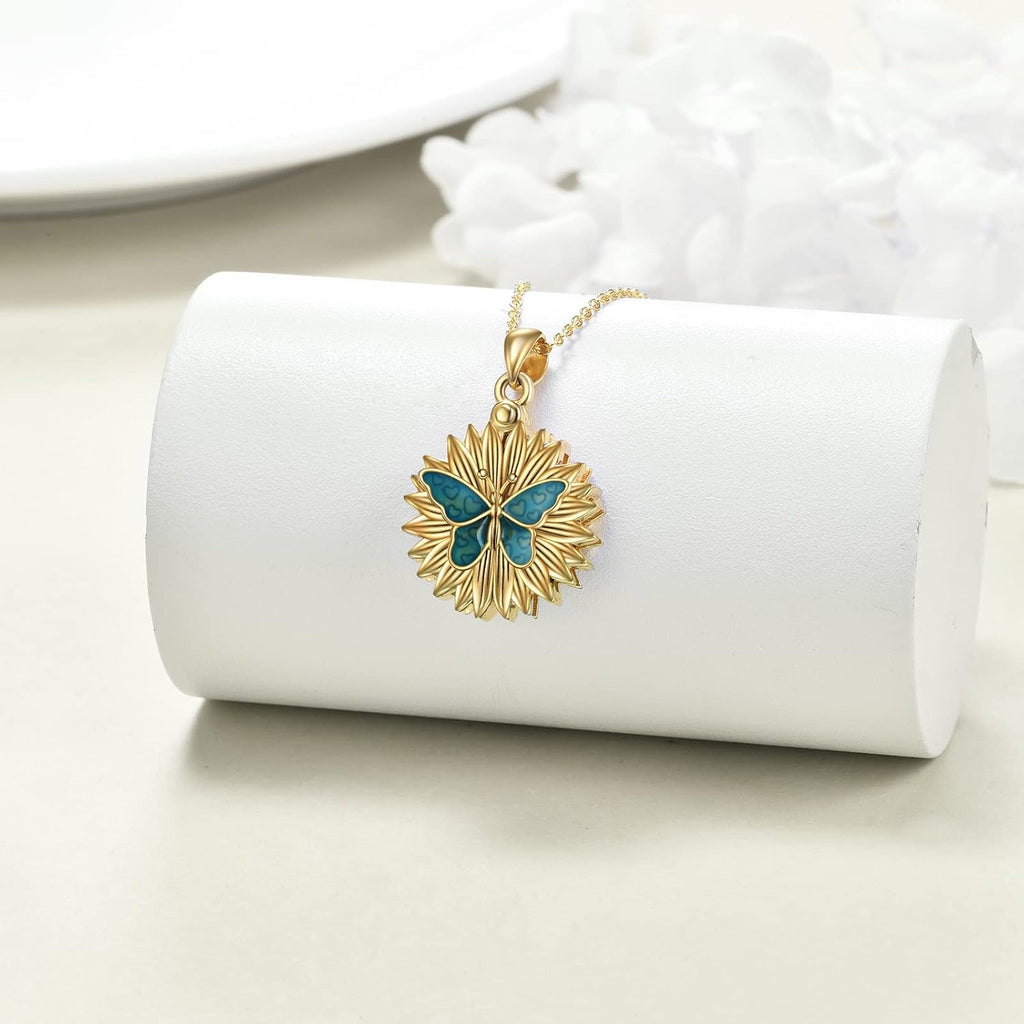 Sterling Silver Sunflower Locket Necklace You Are My Sunshine Engraved Pendant Necklaces Anniversary Jewelry for Her
