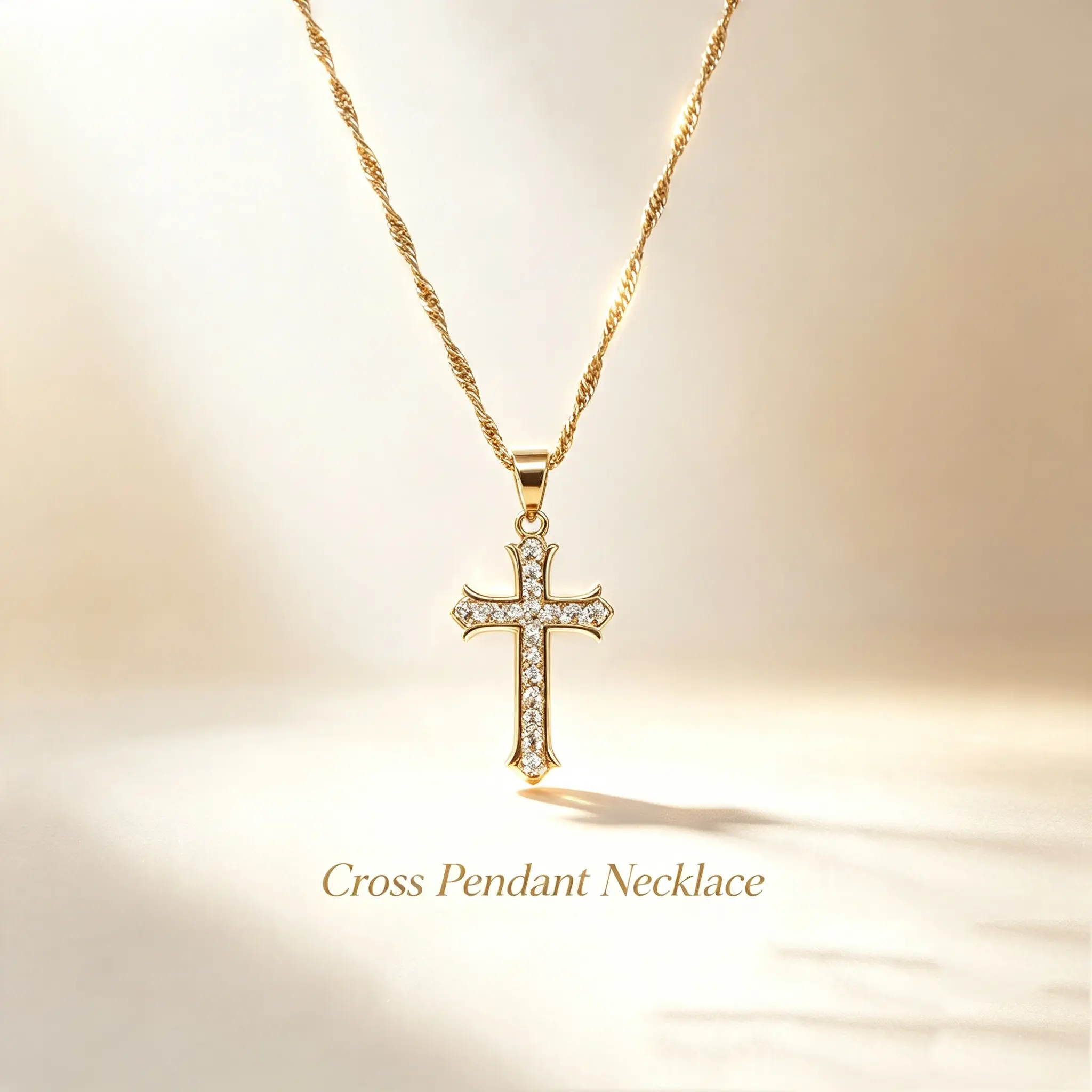 Gold Full Pave Cross Necklace – Twisted Rope Chain, Elegant Style Secondary image