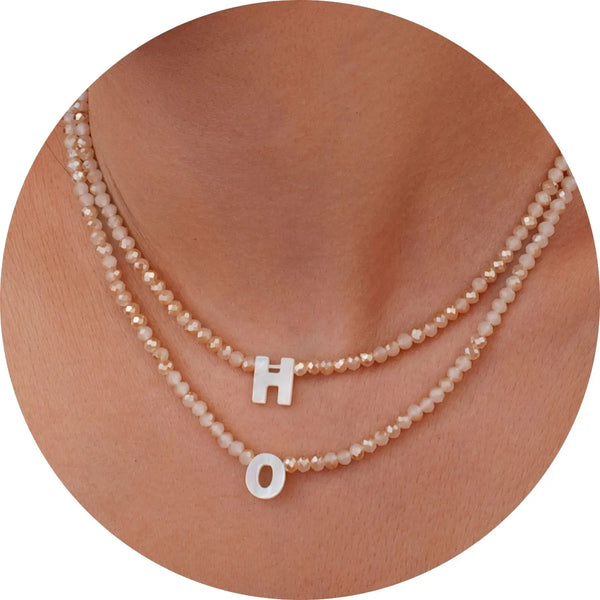 Pendant Necklaces for Women Initial Choker Necklace Beaded Shell Letter Bracelet Trendy Tiny A-Z Simple Jewelry