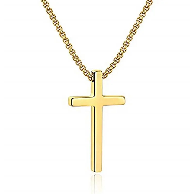Men'S Stainless Steel Plain Cross Pendant Necklace in Black/Silver/Gold, Box Chain 18 Inches