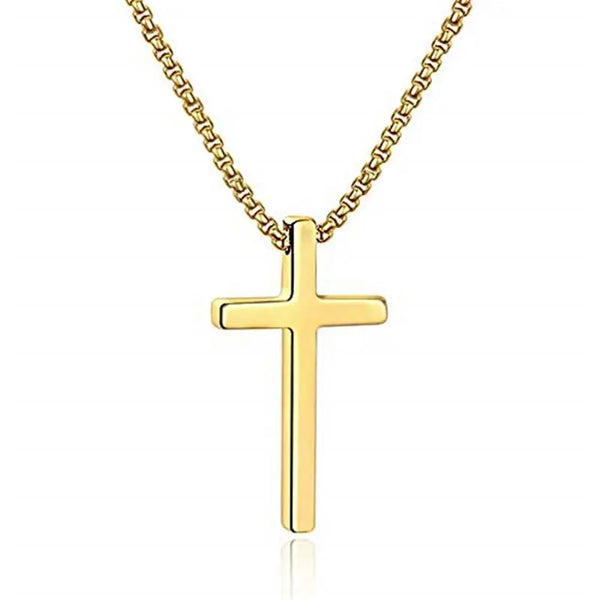 Men'S Stainless Steel Plain Cross Pendant Necklace in Black/Silver/Gold, Box Chain 18 Inches