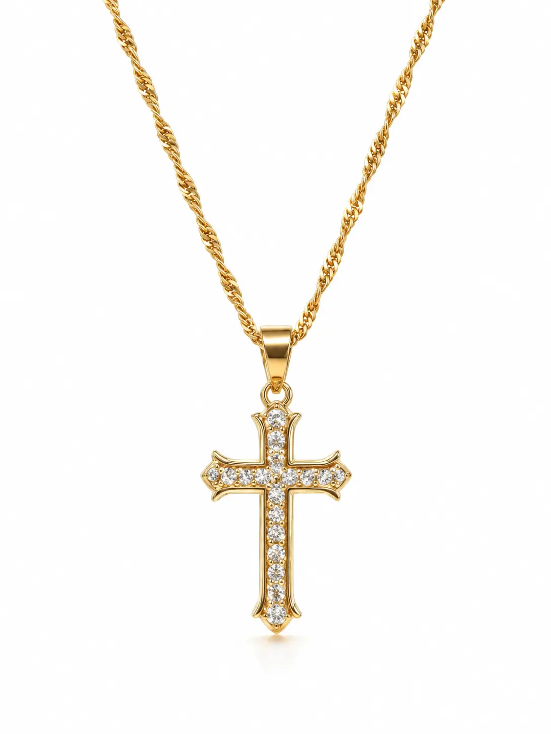 Gold Full Pave Cross Necklace - Twisted Rope Style, Chain Jewelry Necklaces for Elegant Occasions Main image