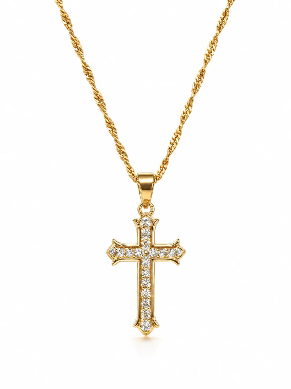Gold Full Pave Cross Necklace - Twisted Rope Style, Chain Jewelry Necklaces for Elegant Occasions