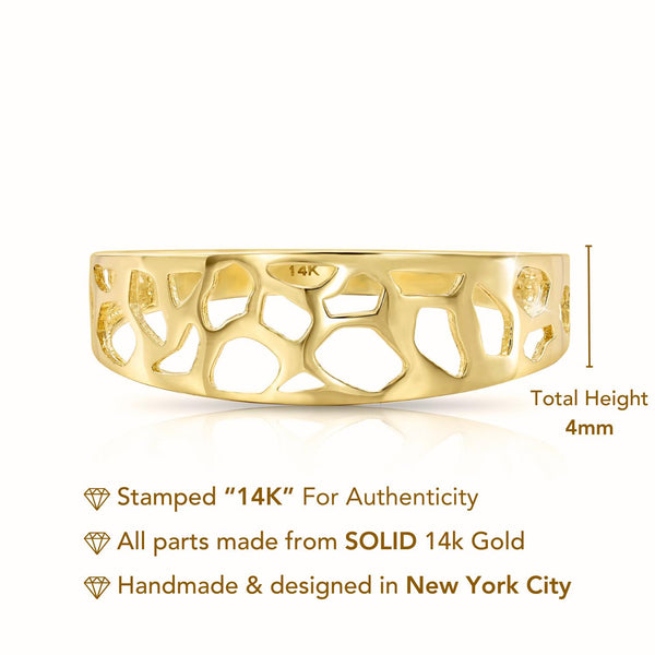 Solid 14K Gold Openwork Ring, 14K Yellow Gold Stackable Ring, Gift for Her, Unique Design Ring, Gift for Her, by TILO Jewelry