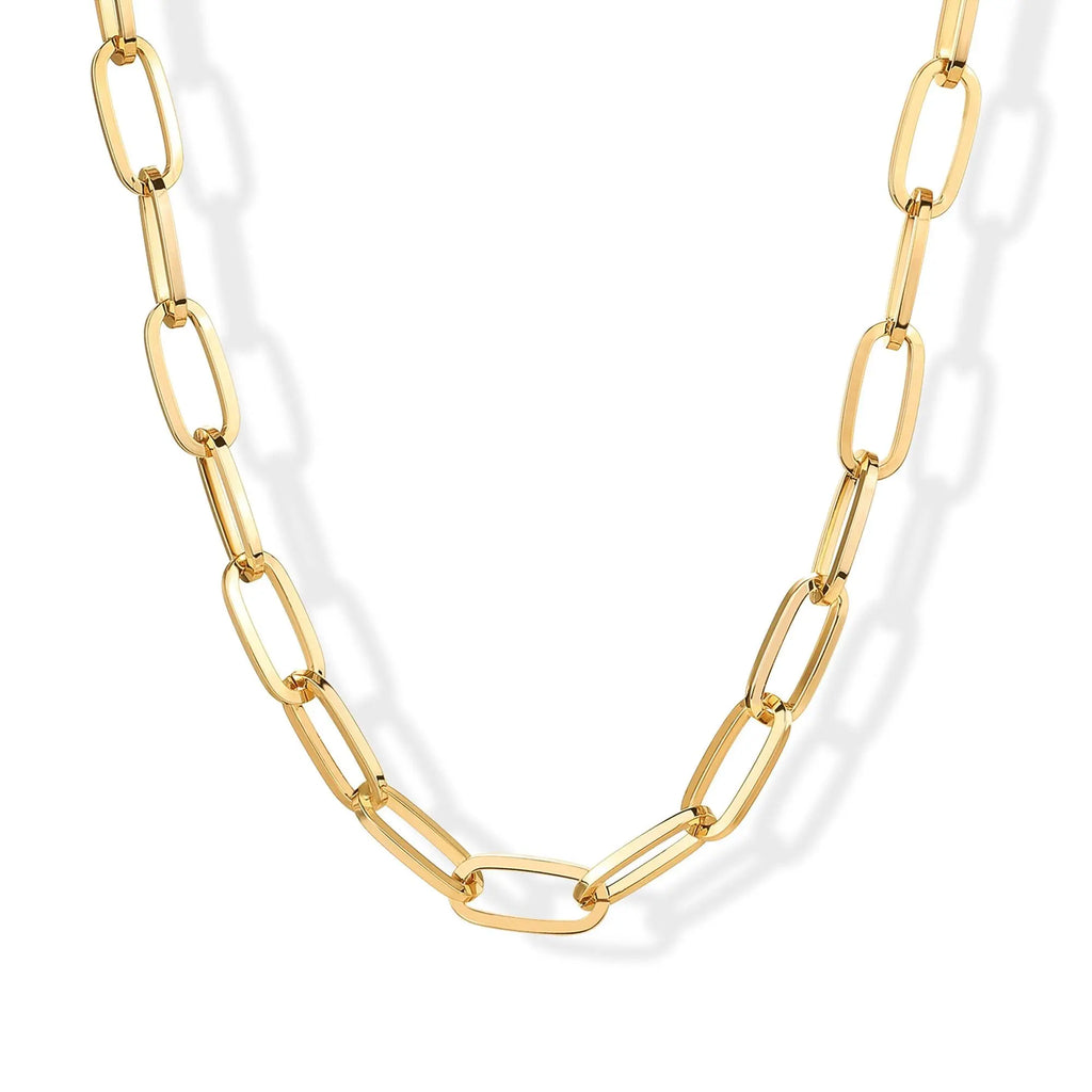 PAVOI 14K Gold Plated Chunky Chain Choker Necklaces for Women - Gold Statement Graduated Link Chain Necklace - Bold Oval Link Barbell Links Paperclip Chains