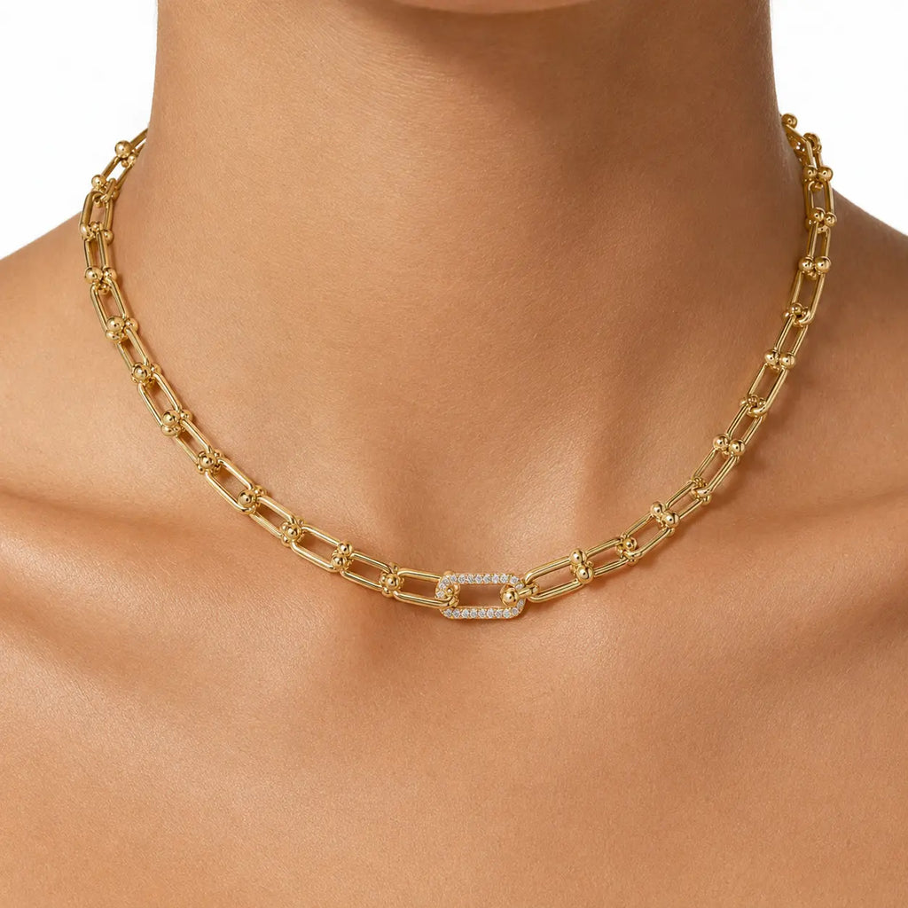 PAVOI 14K Gold Plated Chunky Chain Choker Necklaces for Women - Gold Statement Graduated Link Chain Necklace - Bold Oval Link Barbell Links Paperclip Chains