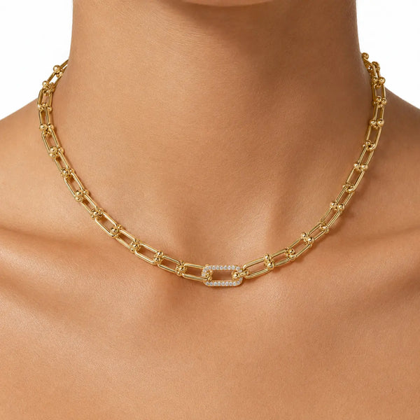 PAVOI 14K Gold Plated Chunky Chain Choker Necklaces for Women - Gold Statement Graduated Link Chain Necklace - Bold Oval Link Barbell Links Paperclip Chains