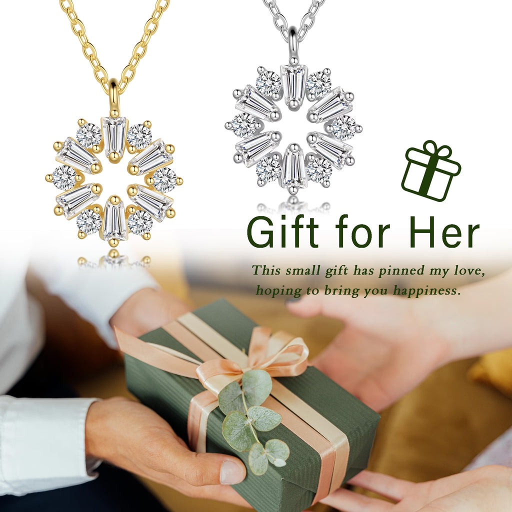 Gold Cute Necklace,Sterling Silver Dainty round CZ Pendant Necklaces for Women