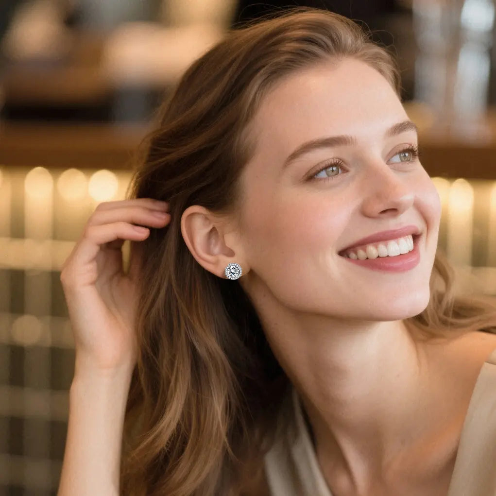 S925 Silver Shining Earrings (2 Pairs) - Unisex Elegant Geometric Jewelry, Hypoallergenic, Round/Square Designs with Moissanite & Zircon Inlays, Ideal for Party & Everyday Wear, Versatile Gift Accessory