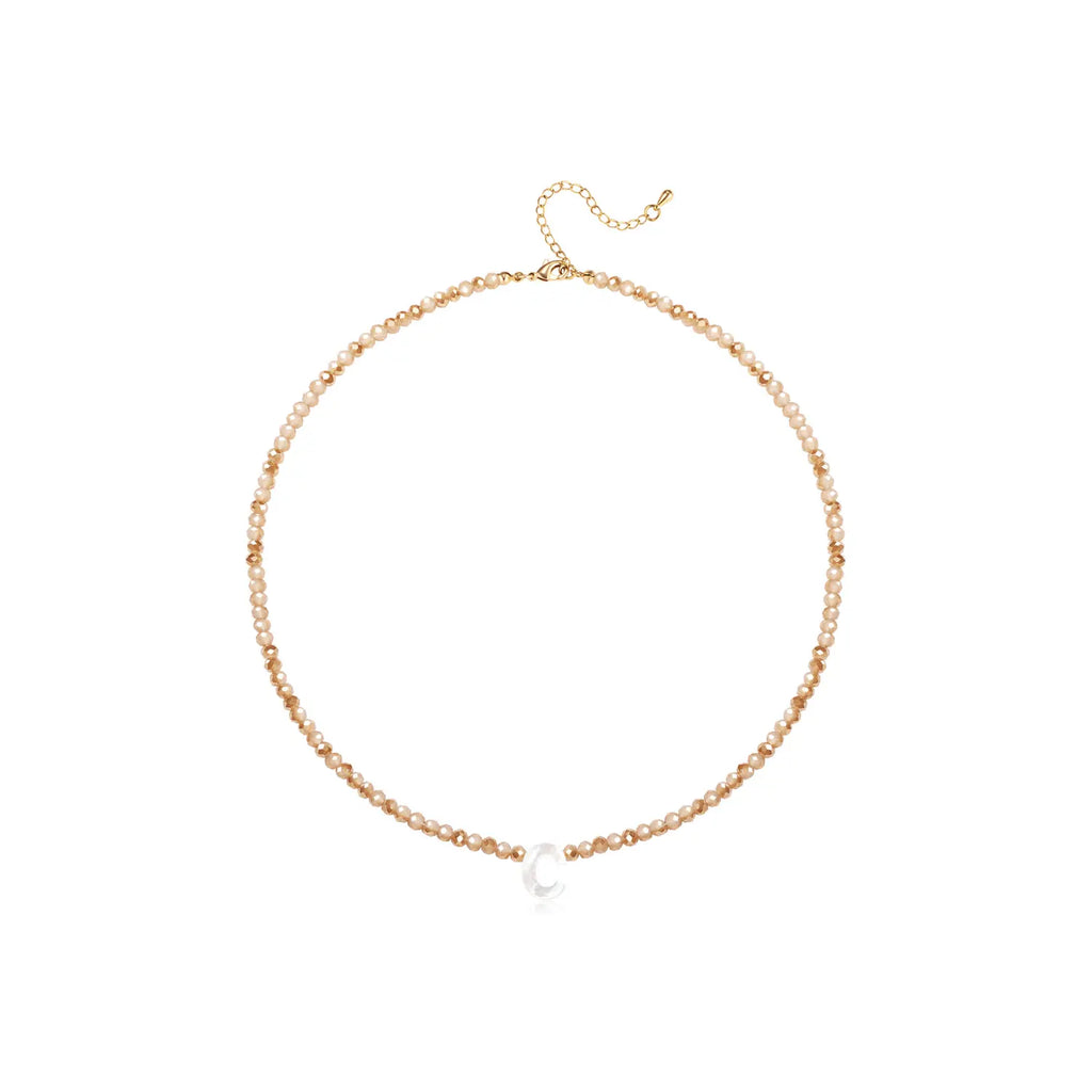 Pendant Necklaces for Women Initial Choker Necklace Beaded Shell Letter Bracelet Trendy Tiny A-Z Simple Jewelry