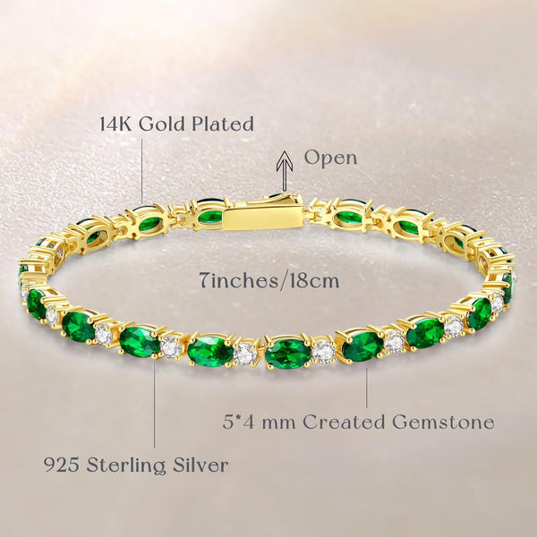 14K Gold Plated Silver Birthstone Tennis Bracelets for Women 7"