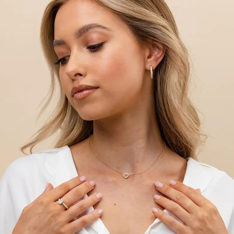 PAVOI Cubic Zirconia Heart Necklace - 14K Gold Plated Cute Dainty Love Pendant Necklaces for Women - Choker Heart Pendant Necklace Jewelry Gifts