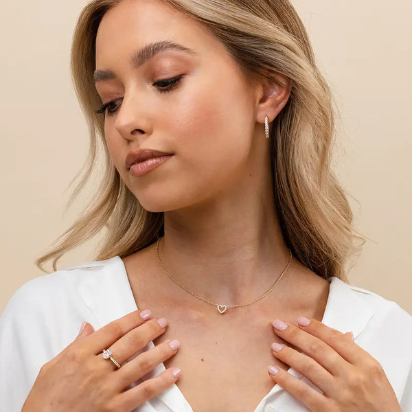 PAVOI Cubic Zirconia Heart Necklace - 14K Gold Plated Cute Dainty Love Pendant Necklaces for Women - Choker Heart Pendant Necklace Jewelry Gifts