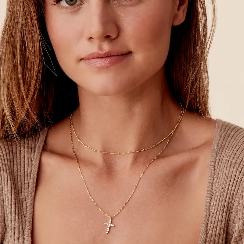 PAVOI 14K Gold Plated Layered Cross Pendant Necklace - Layering Necklaces for Women - Dainty Minimalist Design Pendant