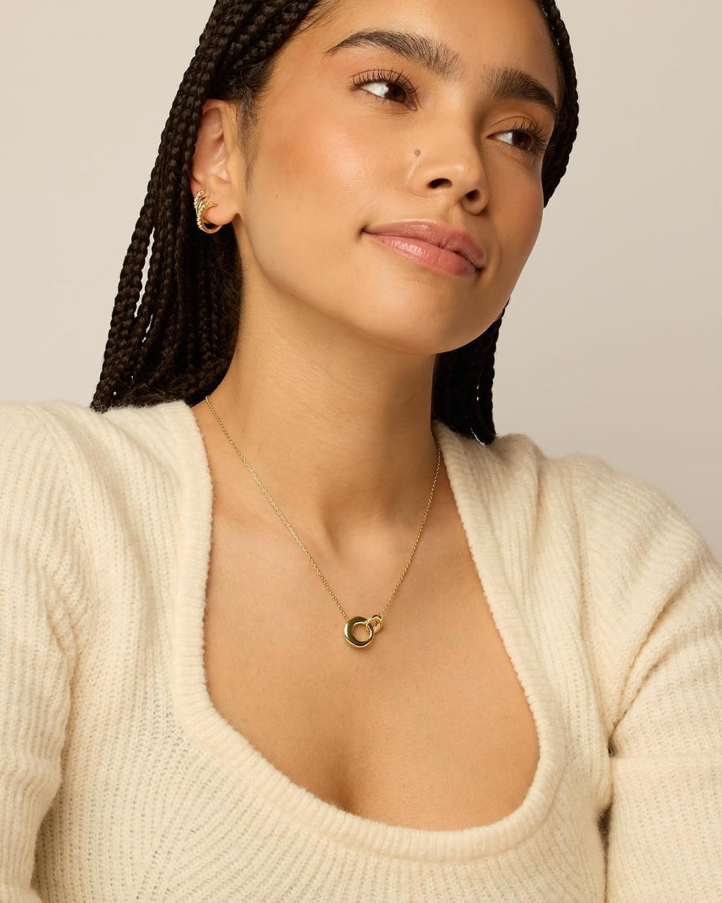 14K Gold Plated Dainty Interlock Pendant Necklace for Women | Circle Link Pendant Necklaces