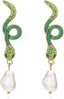 Baroque Pearl Snake Earrings, Serpent Dangle Earrings for Women, Bohemian Snake Animal Vacation Earrings, Cute Snake Statement Earrings Summer Boho Jewelry, Green Snake Drop Earrings for Ladies