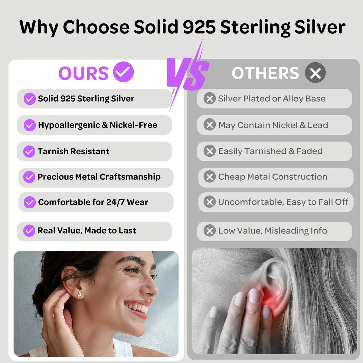 14K Gold Plated Initial Stud Earrings for Women Sensitive Ears 925 Sterling Silver Hypoallergenic Earrings Studs Letter A-Z