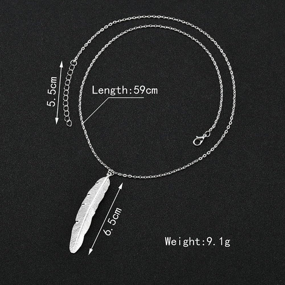 Vintage Simple Feather Pendant Necklaces Women Long Necklace Colar Jewelry Gifts