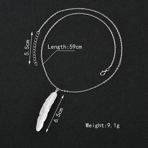 Vintage Simple Feather Pendant Necklaces Women Long Necklace Colar Jewelry Gifts