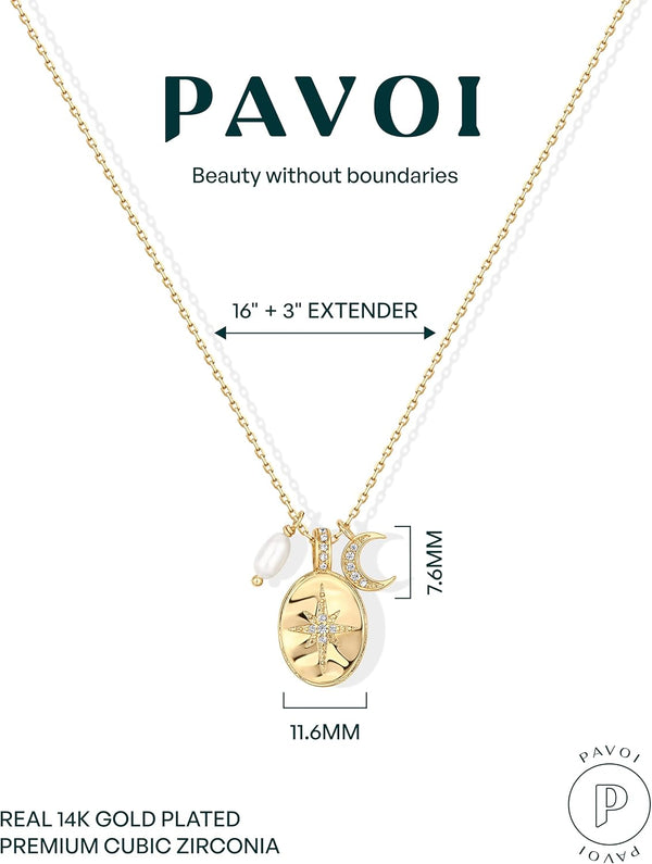 14K Gold Plated Engraved Coin Pendant Necklaces for Women