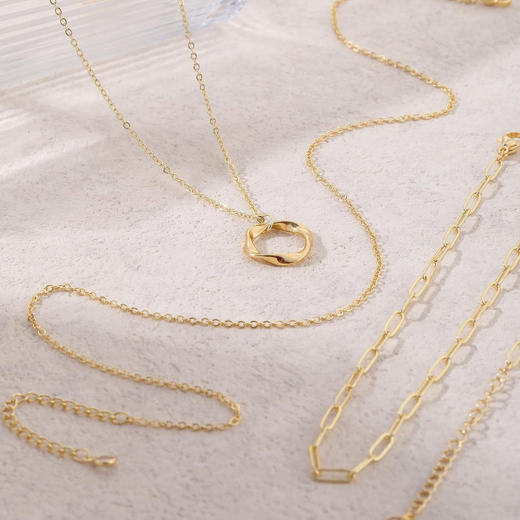 Gold Necklace for Women 14K Gold Chain Necklaces Dainty Layered Necklaces Simple Stackable Pendant Necklaces Herringbone Cuban Paperclip Chain Gold Choker Necklaces Gold Jewelry for Women