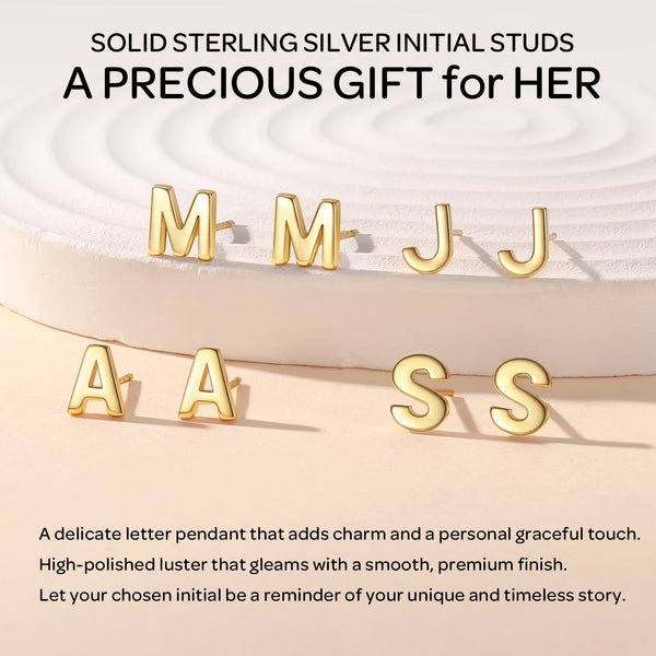 14K Gold Plated Initial Stud Earrings for Women Sensitive Ears 925 Sterling Silver Hypoallergenic Earrings Studs Letter A-Z