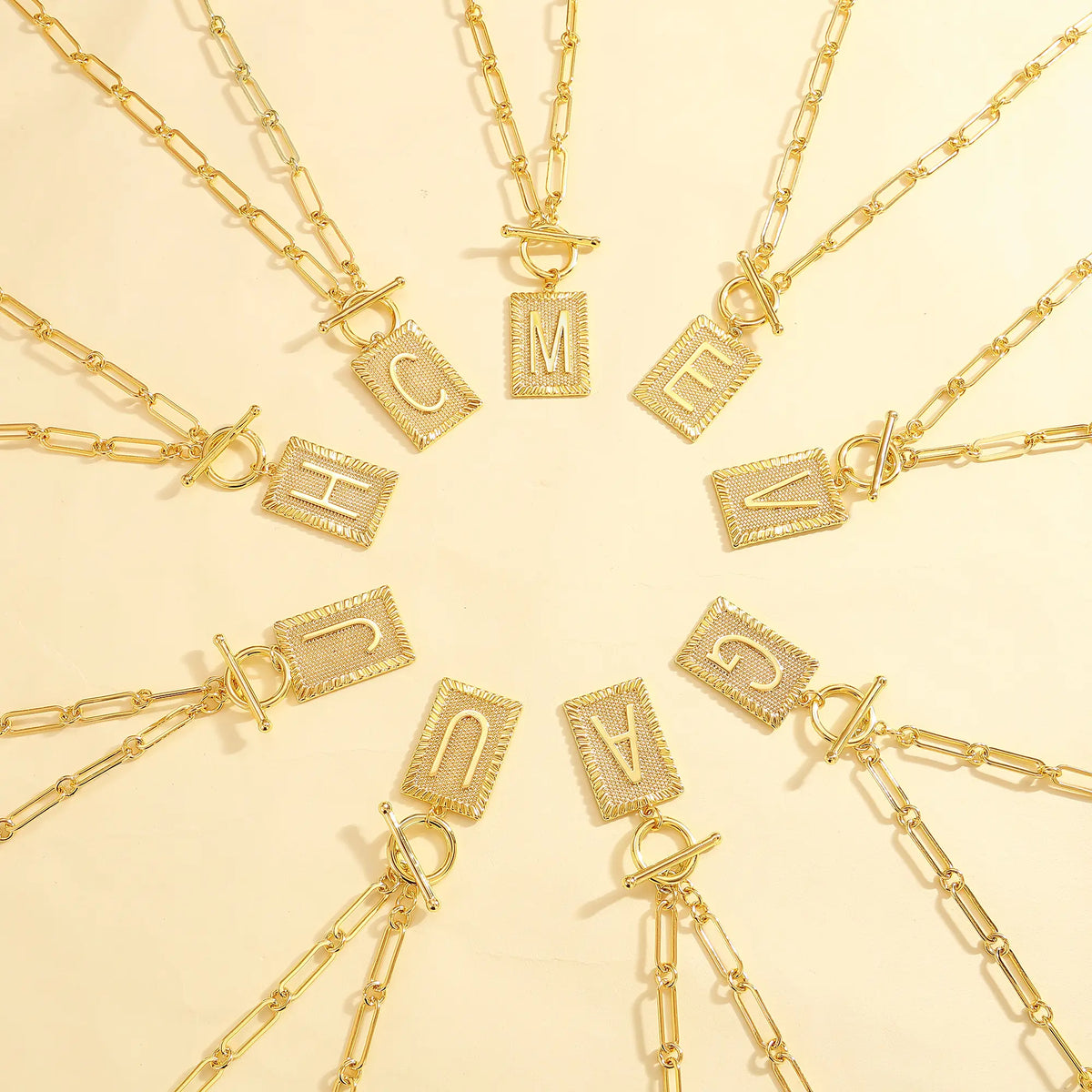 Tewiky 14K Gold Plated Neclace for Women Initial Necklaces for Women, Toggle Clasp Square Letter Pendant Necklace Trendy Dainty Paperclip Chain Necklaces Jewelry Gifts, Gift