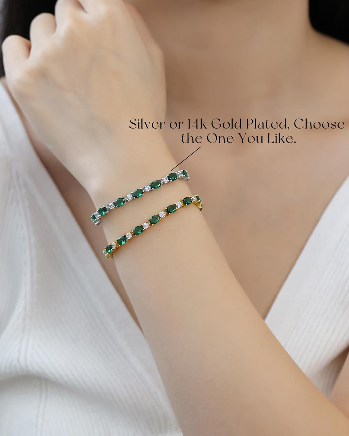 14K Gold Plated Silver Birthstone Tennis Bracelets for Women 7" Secondary image