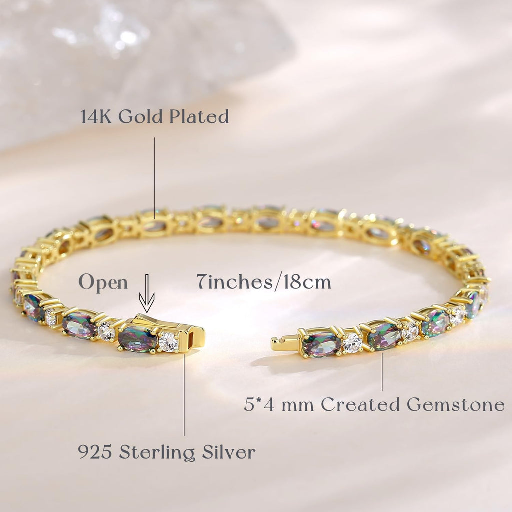 14K Gold Plated Silver Birthstone Tennis Bracelets for Women 7"