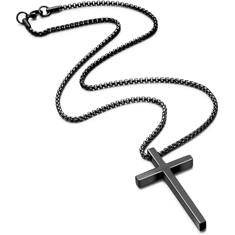 Men'S Stainless Steel Plain Cross Pendant Necklace in Black/Silver/Gold, Box Chain 18 Inches