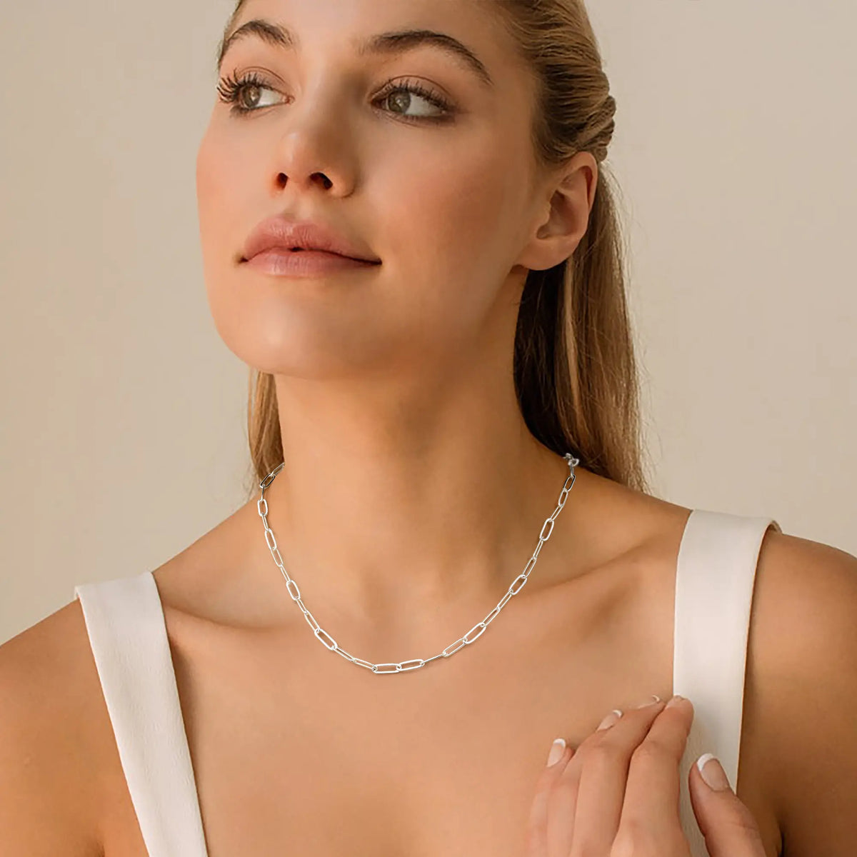 925 Sterling Silver Clasp 3/4/5Mm Paperclip Link Chain Necklace for Women Diamond Cut 16/18/20/22/24/26/30 Inch
