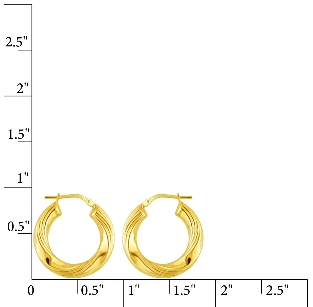 Women'S 14K Gold Plated Sterling Silver Twisted Ribbed Hoop Adults Earrings