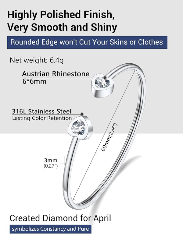 Stainless Steel Birthstone Bracelets for Women Cuff Bracelets