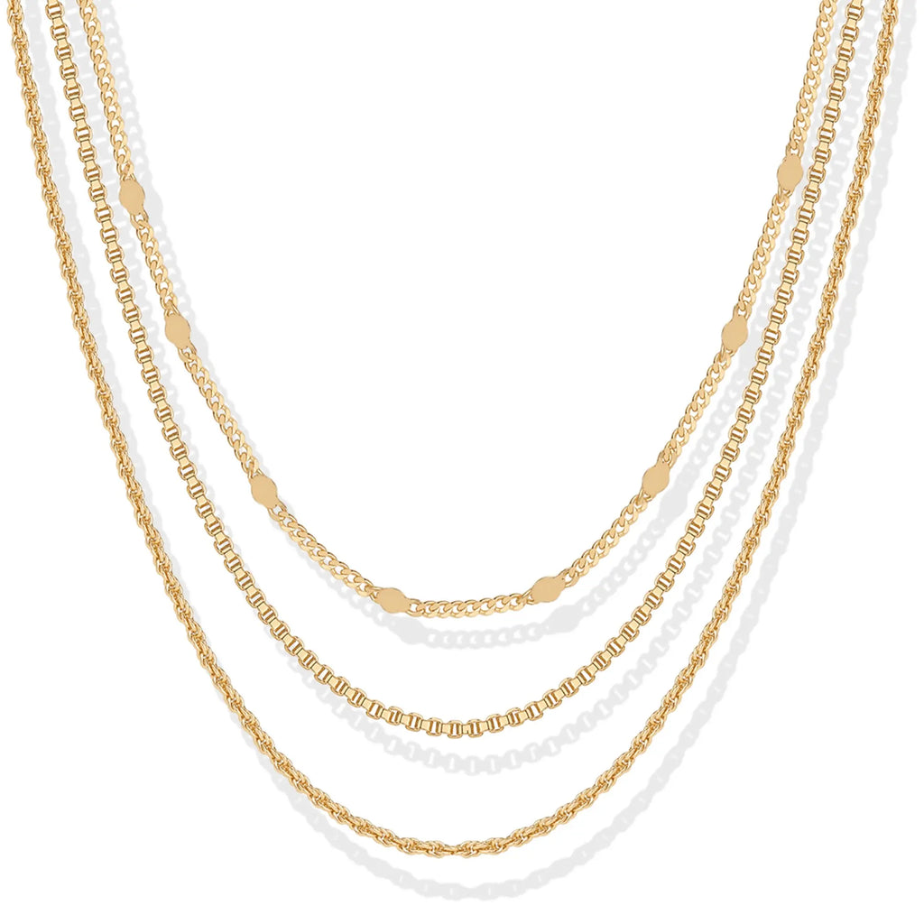 PAVOI 14K Gold Plated Layered Triple Chain Necklaces for Women - Fine Charm Jewelry - 0.55Mm 0.65Mm 0.7Mm Thick Trendy Necklace