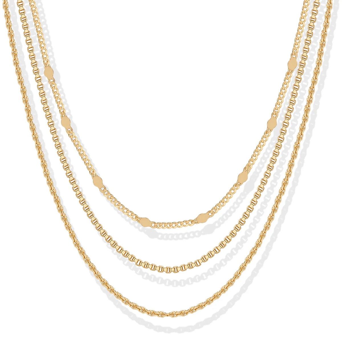 PAVOI 14K Gold Plated Layered Triple Chain Necklaces for Women - Fine Charm Jewelry - 0.55Mm 0.65Mm 0.7Mm Thick Trendy Necklace
