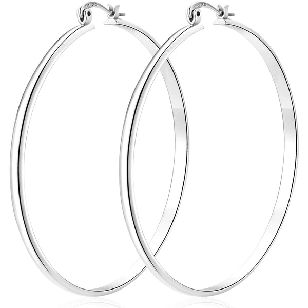 18K White Gold Plated Hoop Earrings for Women Big Chunky S925 Sterling Silver Post Hypoallergenic Earrings Birthday Graduation Jewelry Gifts Teen Her Mom Girlfriend Wife Adults Ideas 50Mm