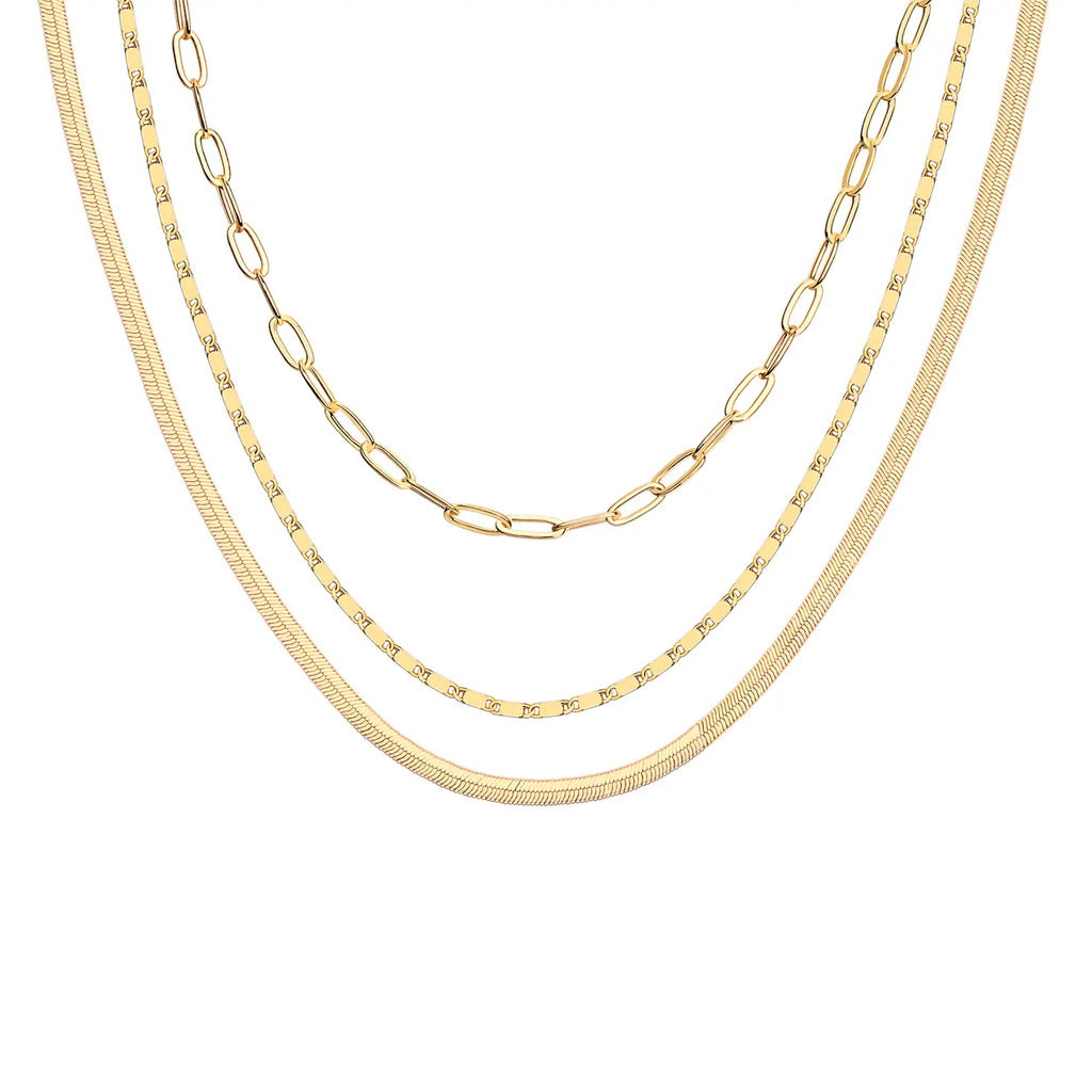 PAVOI 14K Gold Plated Layered Triple Chain Necklaces for Women - Fine Charm Jewelry - 0.55Mm 0.65Mm 0.7Mm Thick Trendy Necklace