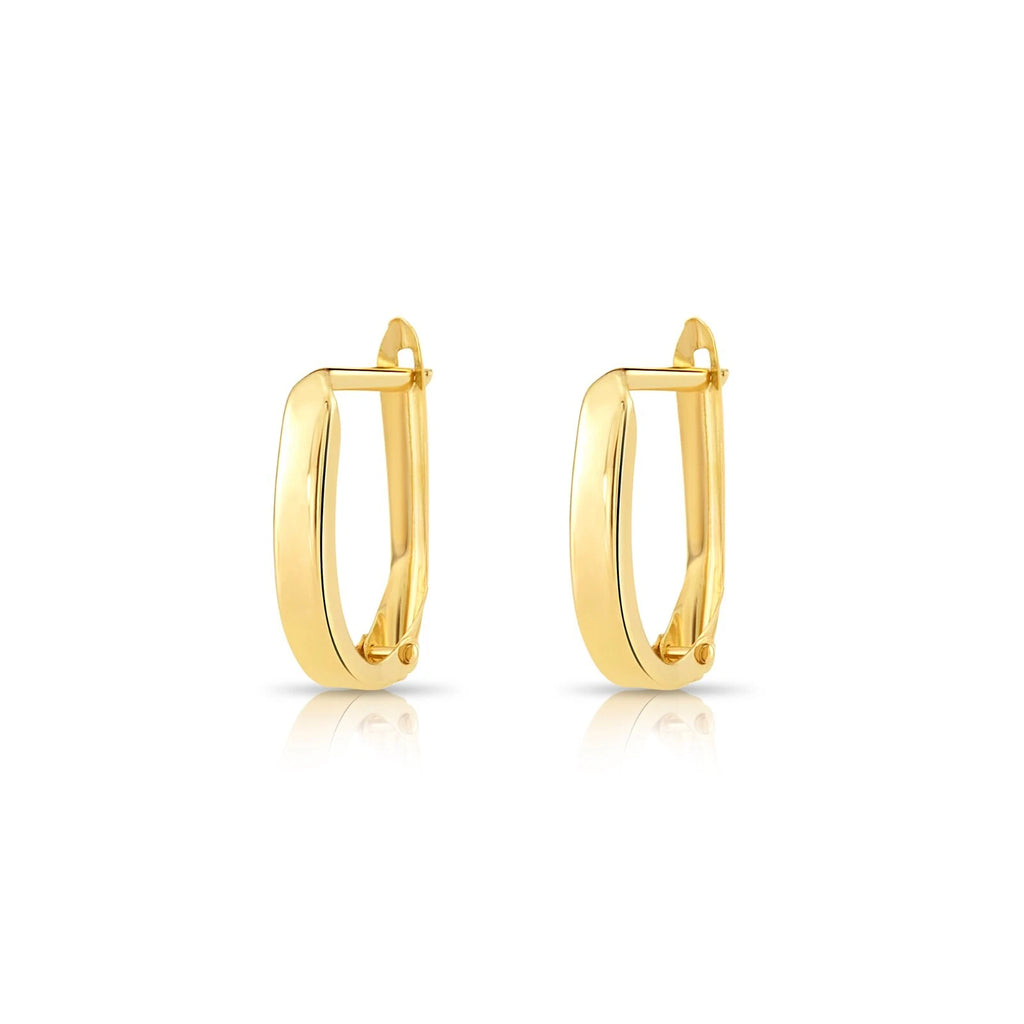 14K Yellow Gold Shiny Oval Plain Huggie Hoop Earrings | Handmade Fine Jewelry | Women & Unisex