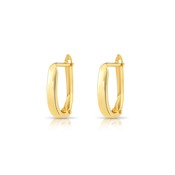 14K Yellow Gold Shiny Oval Plain Huggie Hoop Earrings | Handmade Fine Jewelry | Women & Unisex